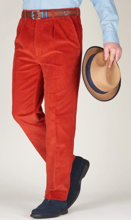 Burnt Orange Pleated County Corduroy Pants