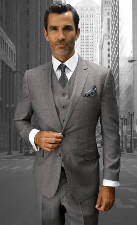 Statement Suits - Plaid Suits - Business Suits Italian Vested Suits Grey - 100% Percent Wool Fabric Suit - Worsted Wool Business Suit