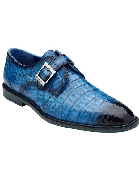 Belvedere Blue Crocodile Shoes Monk Strap Spencer