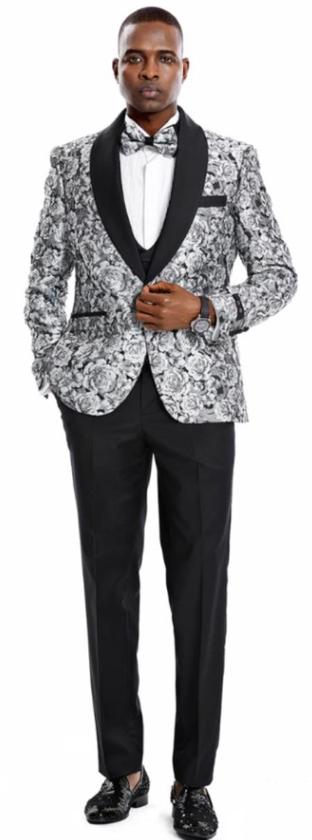 Paisley Suit - Wedding Tuxedo Suit - Prom Black ~ Silver Sui