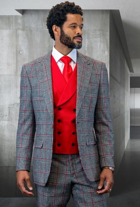 SKU#JA60605 Statement Mens 3 Piece Suit - Glen Plaid Checker