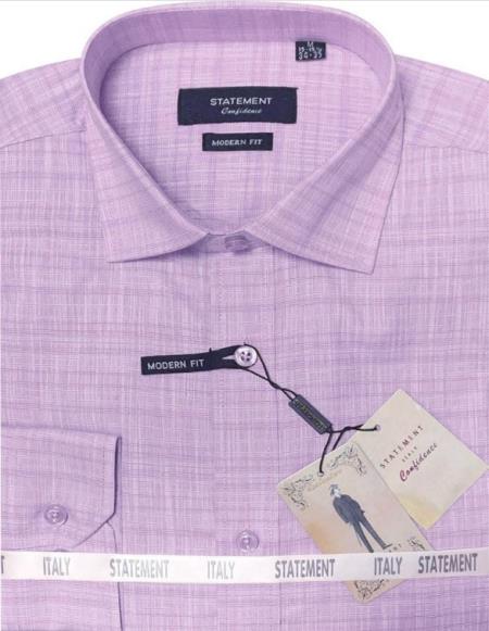 Mens Long Sleeve 100% Cotton Shirt - Light Texture - Lavender