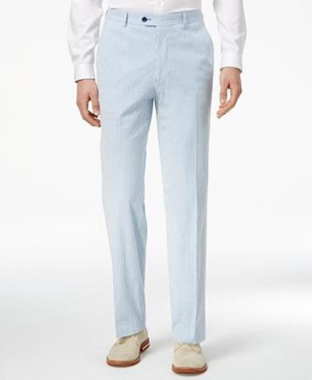 Big And Tall Seersucker Pants For Men - Blue - White