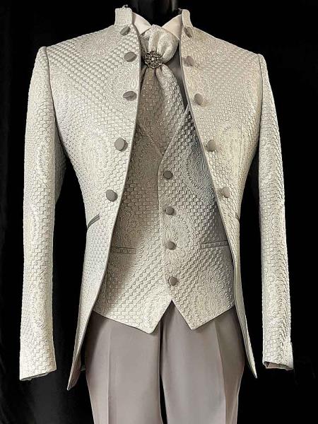 Mens Ten Button Slim Fit Ivory Suit