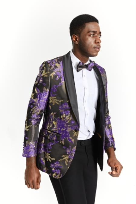 #JA63175 Gold Paisley - Gold Floral Suit With Bowtie With Pa