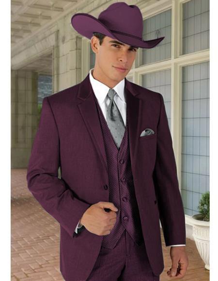 Mens Western Style Suits - Burgundy Cowboy Suit - Country Wedding Suits