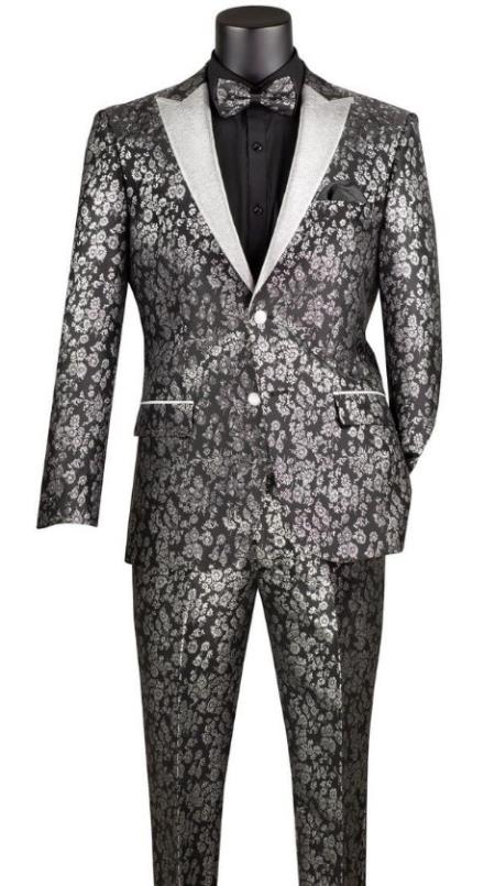 Prom Suit - Black - Paisley Floral Tuxedo - Wedding Groom Su