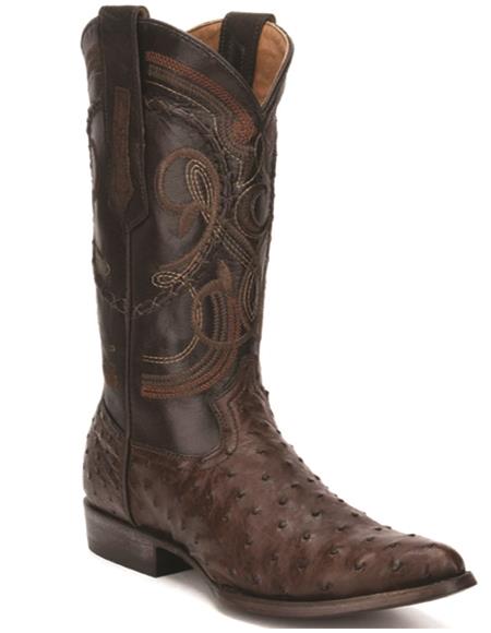 R Toe Cowboy Boots - Round Toe Cowboy Boots - Cuadra Mens Kango Tabaco Ostrich Cowboy Boots R-Toe