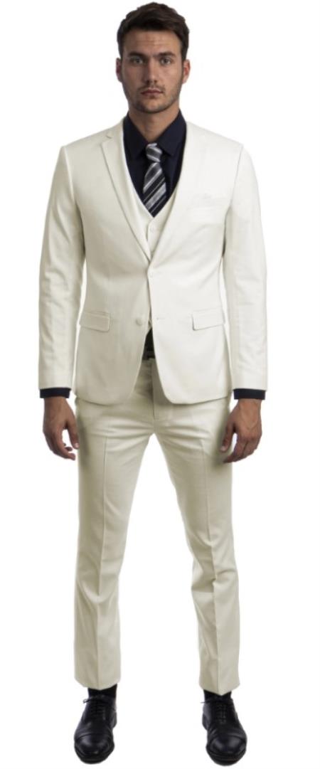 Extra Slim Fit Suit Ivory Shorter Sleeve ~ Shorter Jacket for Men - 3 Piece Suit For Men - Three Piece Suit