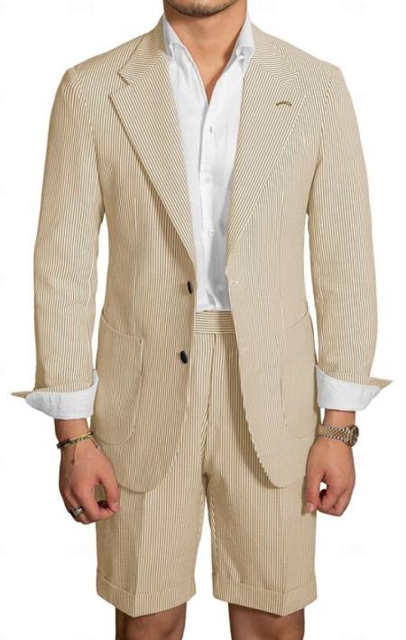 Mens Suits With Shorts - Champagne Seersucker Suits - Summer Fabric