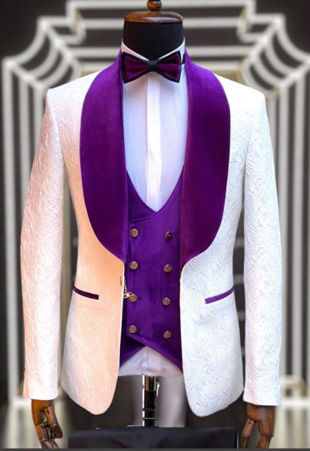 Mens Paisley Purple Velvet 4pc Suit W/ Matching Bowtie