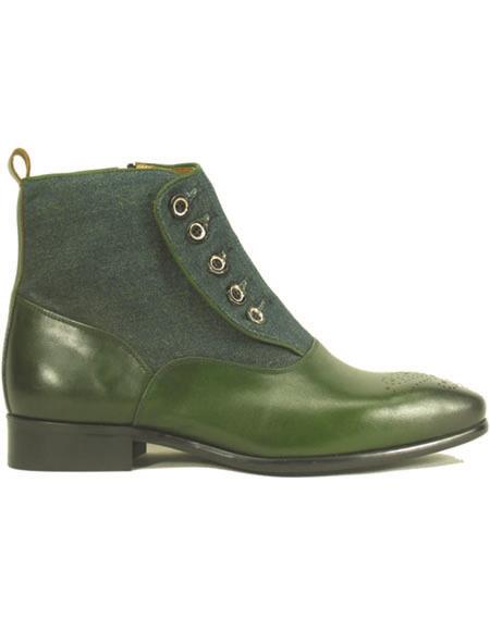 Calfskin Button Up Slip-On Boot Olive