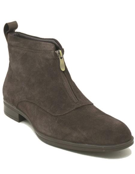 Mens Zip Suede Boot Brown