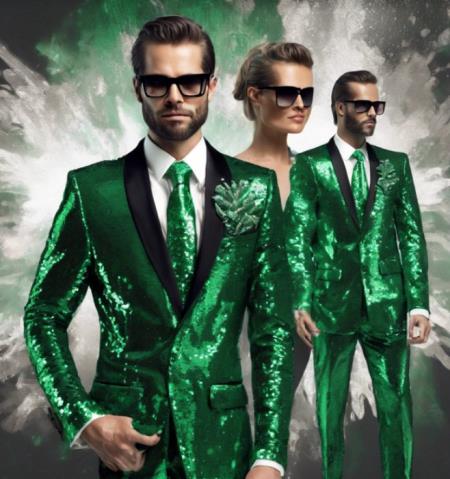 Mens Sequin Suit - Emerald Green Tuxedo - Party Suits - Stage Suit