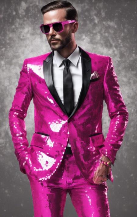 Mens Sequin Suit - Hot Pink Tuxedo - Party Suits - Stage Suit