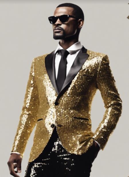 Mens Sequin Suit - Gold Tuxedo - Party Suits - Stage Suit