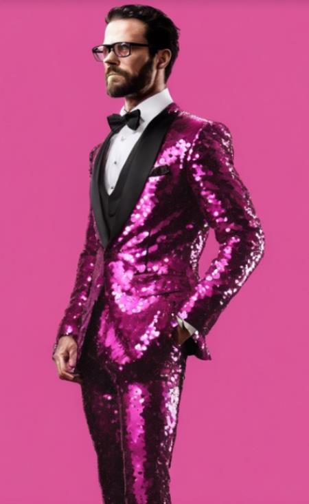 Mens Sequin Suit - Hot Pink Tuxedo - Party Suits - Stage Suit