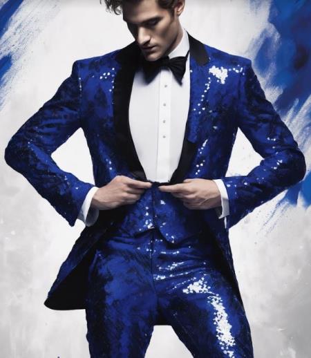 Mens Sequin Suit - Royal Tuxedo - Party Suits - Stage Suit