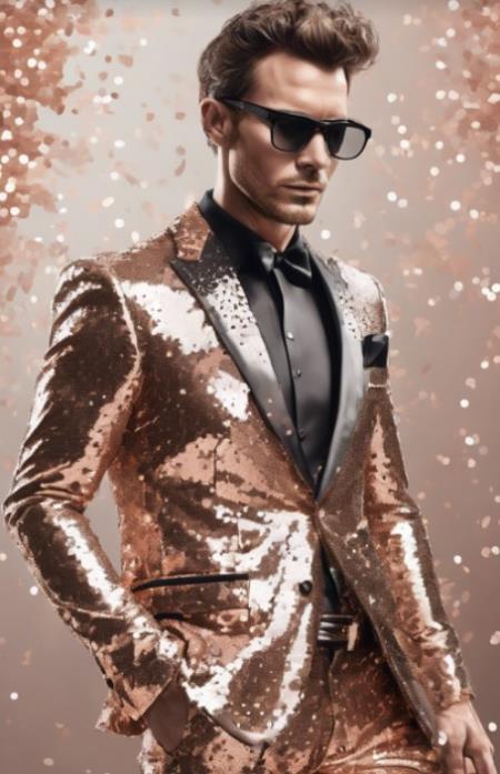 Mens Sequin Suit - Rose Gold Tuxedo - Party Suits - Stage Suit