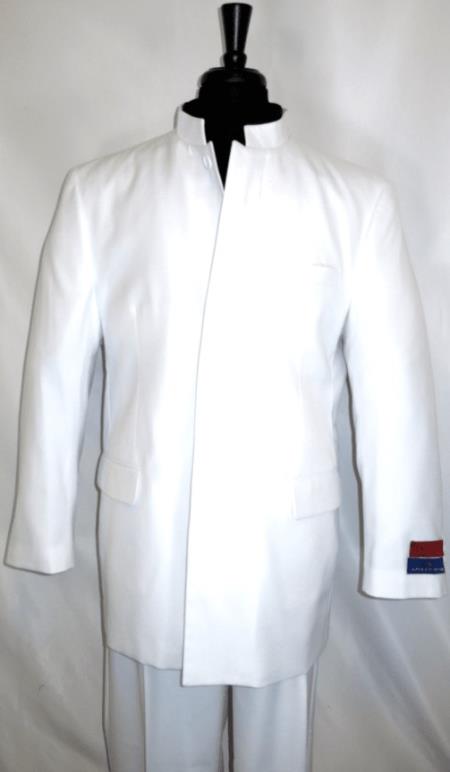 White Wedding Suit - Mandarin Suit - Chinese Collar Suit