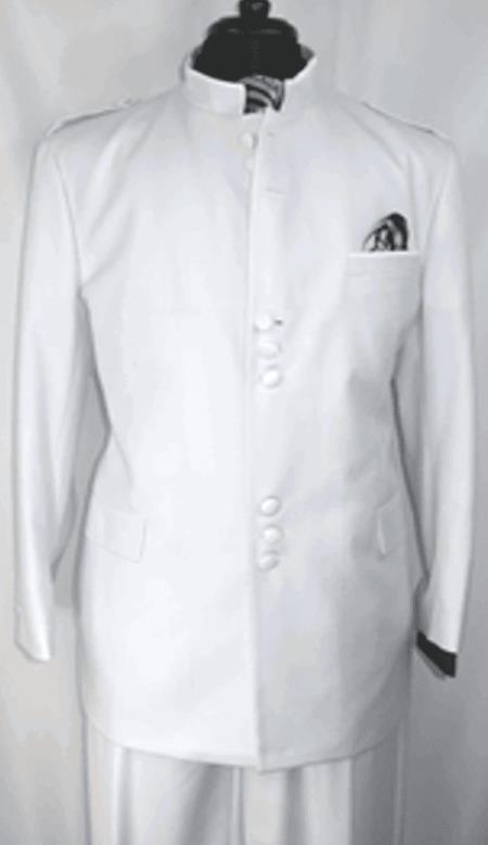 White Wedding Suit - Mandarin Suit - Chinese Collar Suit