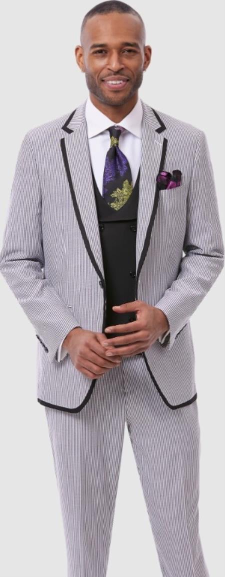 Seersucker Suit - Summer Suit - Stripe Suits For Men - Black Suit - Kentucky Derby Suits