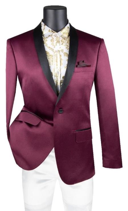 Shiny Suit - Sharkskin Tuxedo - Bright Color Tuxedo in Burgundy Perfect For Wedding or Prom