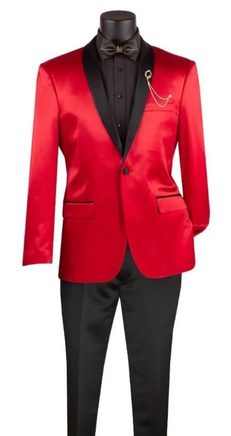 Shiny Suit - Sharkskin Tuxedo - Bright Color Tuxedo in Red Perfect For Wedding or Prom