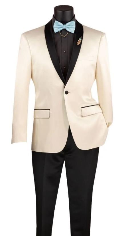 Shiny Suit - Sharkskin Tuxedo - Bright Color Tuxedo in Ivory - Champagne Color - Nude Perfect For Wedding or Prom