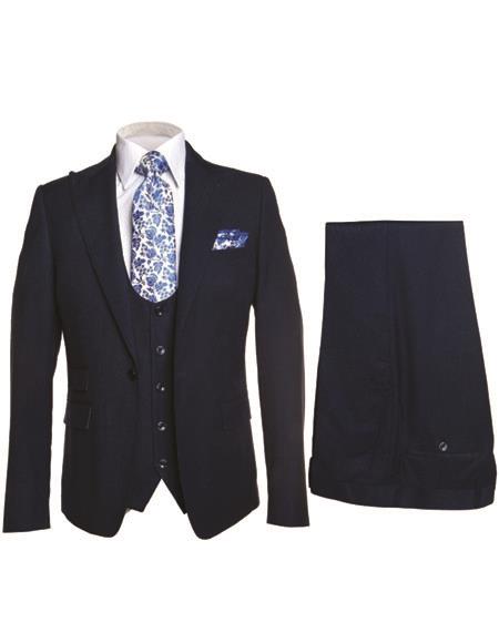 Rossi Man navy blue men's slim-fit vested suit