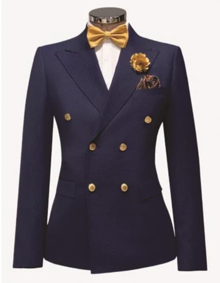 Rossi Man Blue Mens Slim-fit Suit Double Breast Vest Gold Buttons