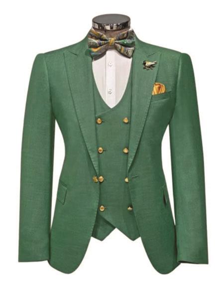 Rossi Man Green Mens Slim Fit Suit Double Breast Vest Flat Front Pants