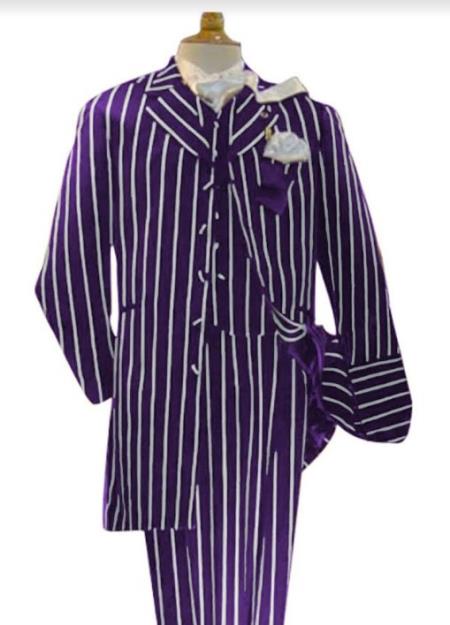 Dark Purple and White Pinstripe Zoot Suit - Gangster 1920s Pinstripe Suit - Mens Fashion Suit