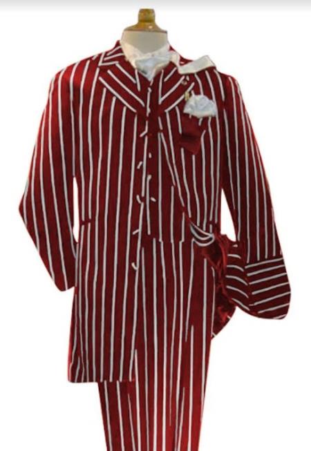 Dark Red and White Pinstripe Zoot Suit - Gangster 1920s Pinstripe Suit - Mens Fashion Suit