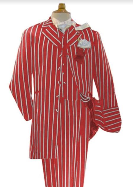 Light Red and White Pinstripe Zoot Suit - Gangster 1920s Pinstripe Suit - Mens Fashion Suit