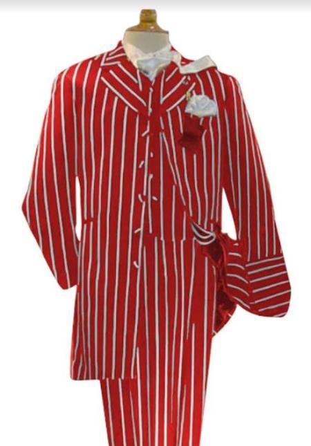 Red and White Pinstripe Zoot Suit - Gangster 1920s Pinstripe Suit - Mens Fashion Suit