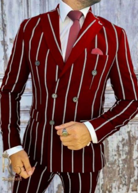 Burgundy Pinstripe Suit - Mens 1920s Gangster Pinstripe Suit - Chalk Pinstripe