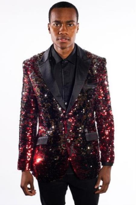 Mens Mardi Gras Out Fit - Black - Red Mardi Gras Costumes For Men Clothing Shiny Sequin Fabric