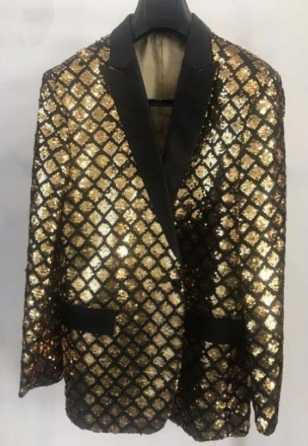 Mens Mardi Gras Out Fit - Black ~ Gold Mardi Gras Costumes For Men Clothing Shiny Sequin Fabric