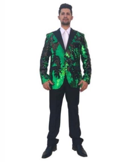 Mens Mardi Gras Out Fit - Green ~ Black Mardi Gras Costumes For Men Clothing Shiny Sequin Fabric