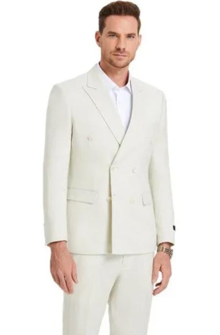 Double Breasted Linen Suit - Ivory Summer Beach Wedding Suit