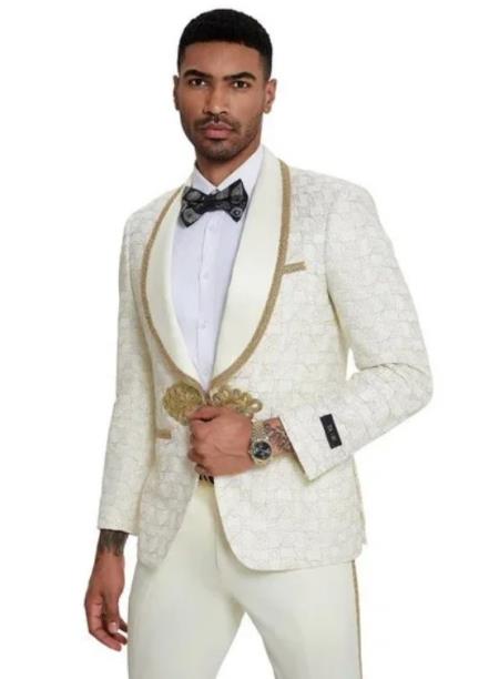 Mens Suit Ivory and Gold