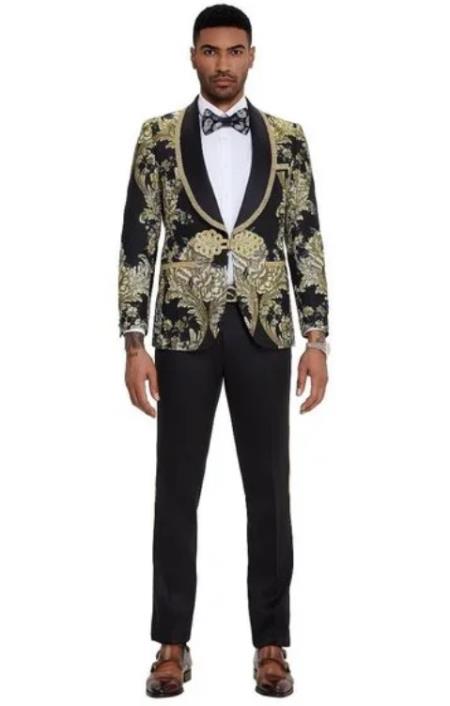 Mens Suit Black Paisley Suit