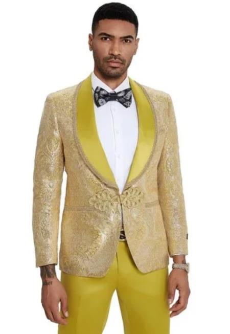 Mens Suit Mustard Paisley Suit