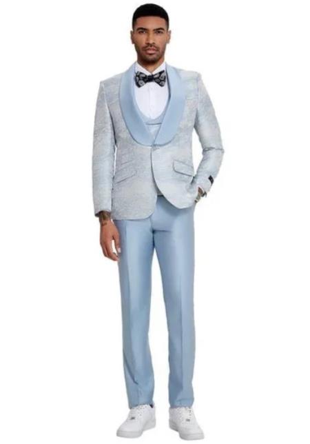 Mens Blue Tuxedo Suit w/ Double-Breasted Vest