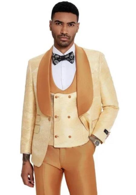 Mens Orange Tuxedo Suit w/ Double-Breasted Vest