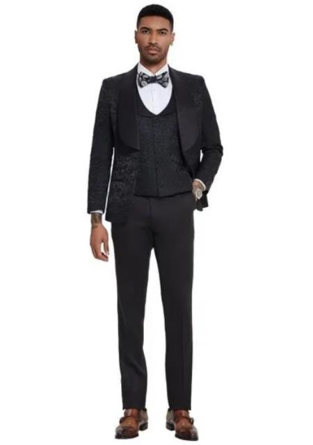 Black Paisley 3pc Mens Suit Tuxedo