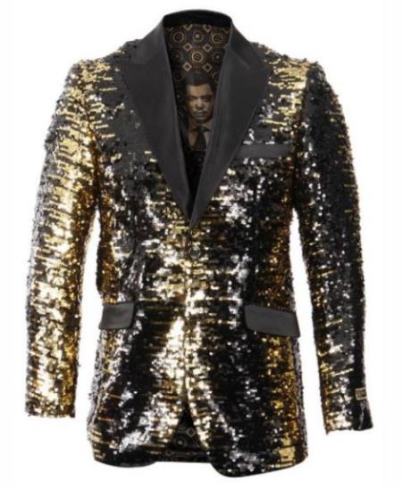 Mens Mardi Gras Out Fit - Black and Gold Mardi Gras Costumes For Men Clothing Shiny Sequin Fabric