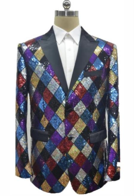 Mens Mardi Gras Out Fit - Multi Mardi Gras Costumes For Men Clothing Shiny Sequin Fabric