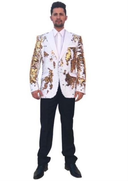 Mens Mardi Gras Out Fit - Gold ~ White Mardi Gras Costumes For Men Clothing Shiny Sequin Fabric